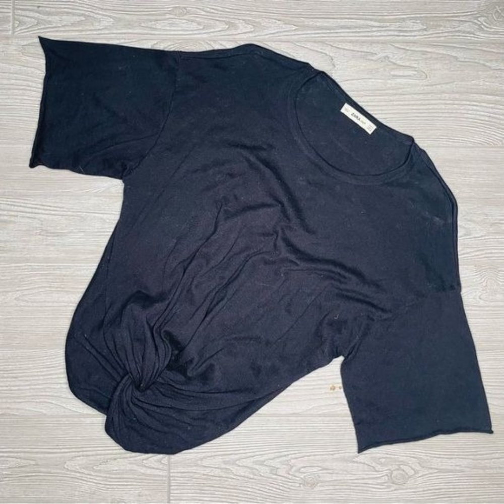 Zara knit knot / tie front short sleeve black t shirt top size small